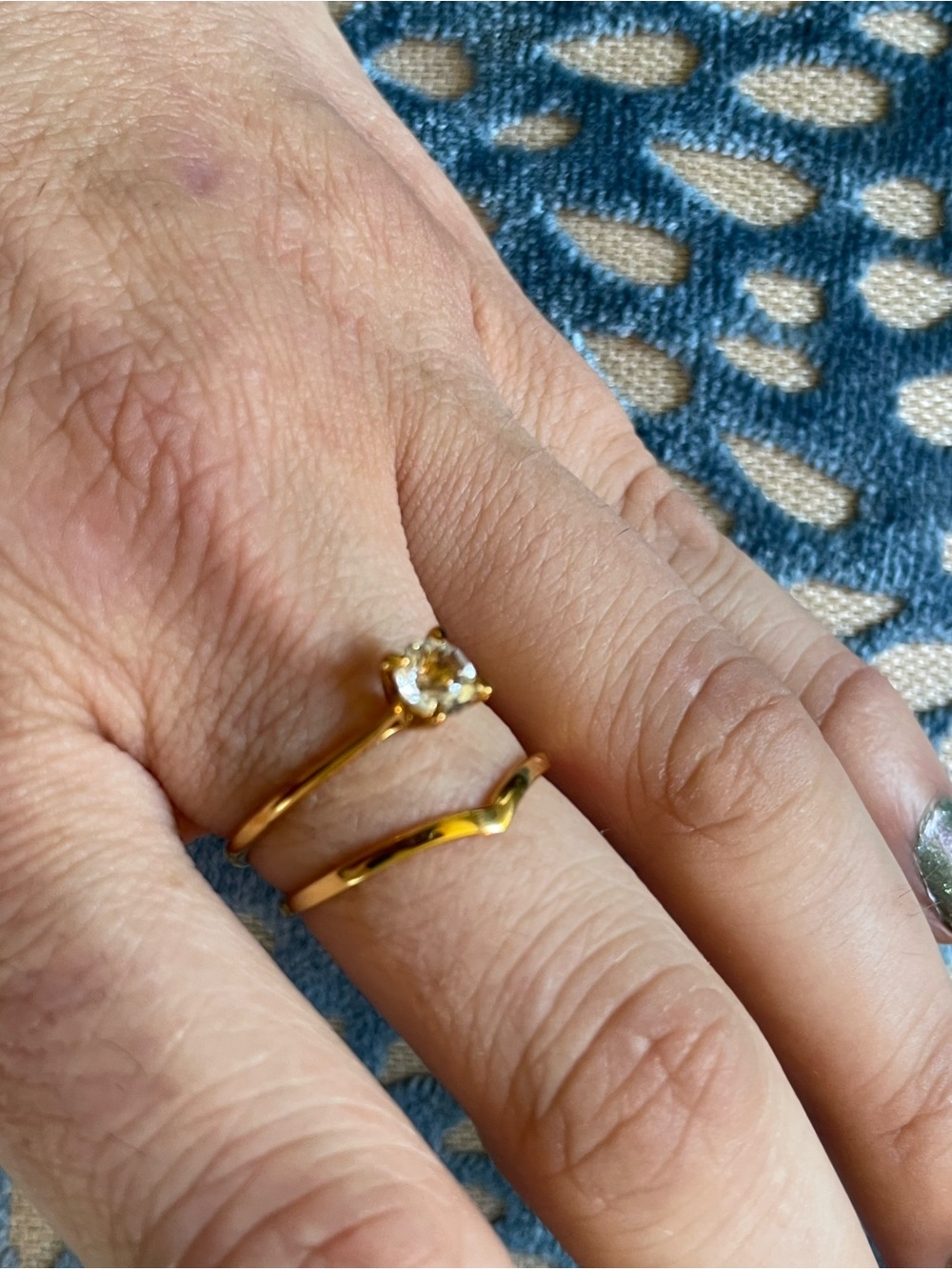 Gold Solitaire & Chevron Stackable Ring Set - Gold Tone